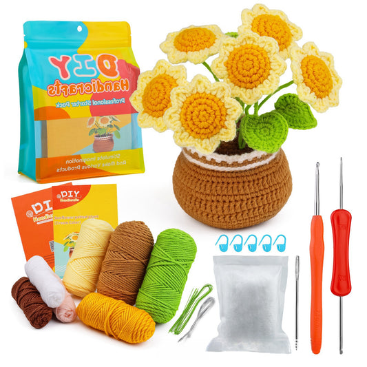 Plant potted handmade diy knitted ornaments material package (sunflower)