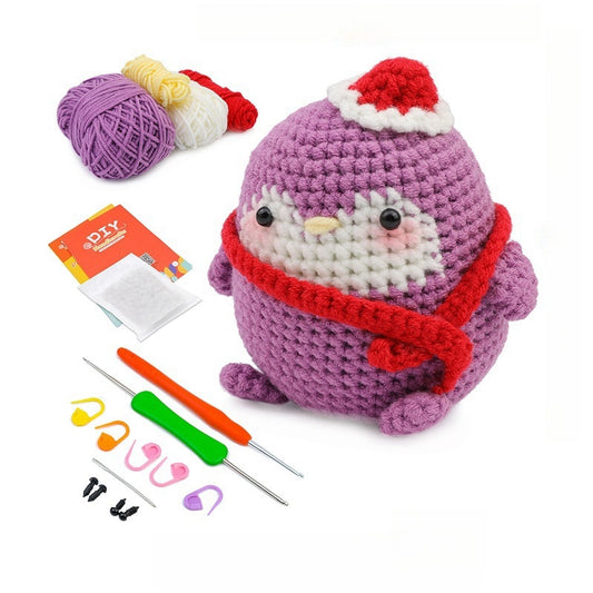 Crochet handmade diy woolen knitting ornaments material package (Purple Penguin)