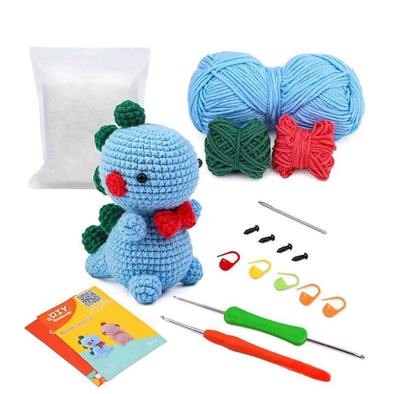 Crochet handmade diy wool knitting ornaments material package (blue dinosaur)